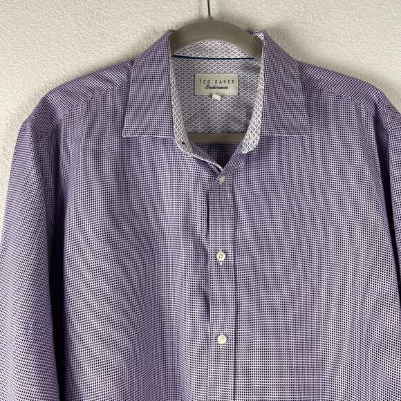 Ted Baker Endurance Shirt Mens 17 34/35 Purple Print Button Up Purple Flip Cuff - Picture 2 of 11